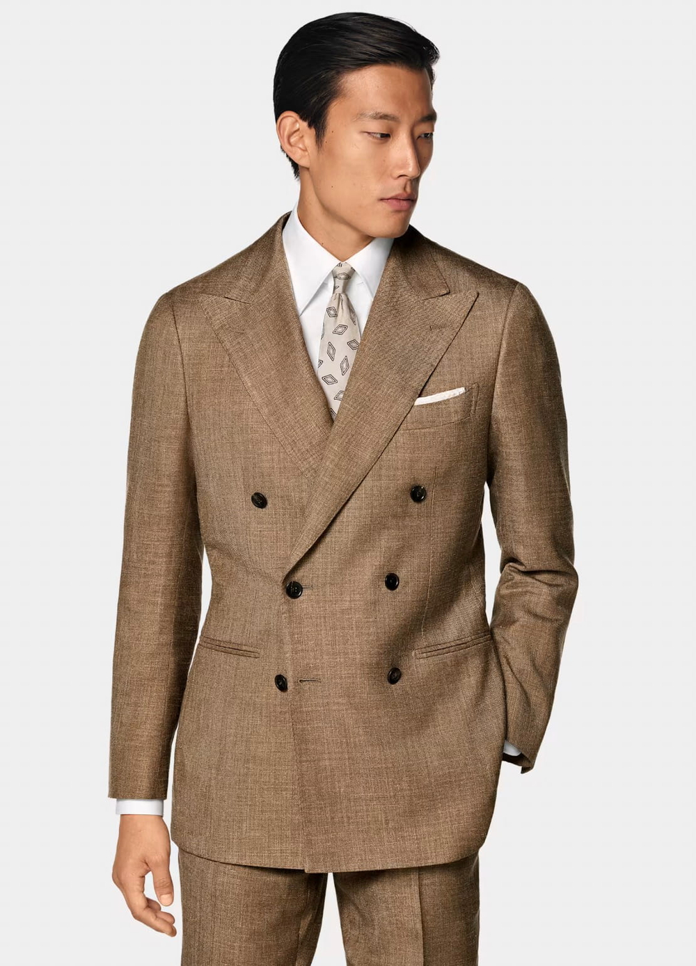 Мужской двубортный костюм (коричневый) Б58