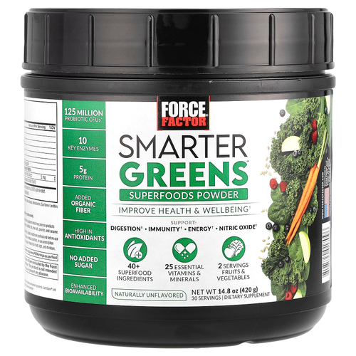 Force Factor, Smarter Greens ™, суперфуд в порошке, без добавок, 420 г (14,8 унции)