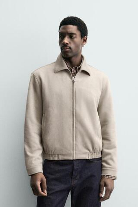 ZARA КУРТКА ИЗ ИСКУССТВЕННОЙ ЗАМШИ, СВЕТЛО-СЕРЫЙ