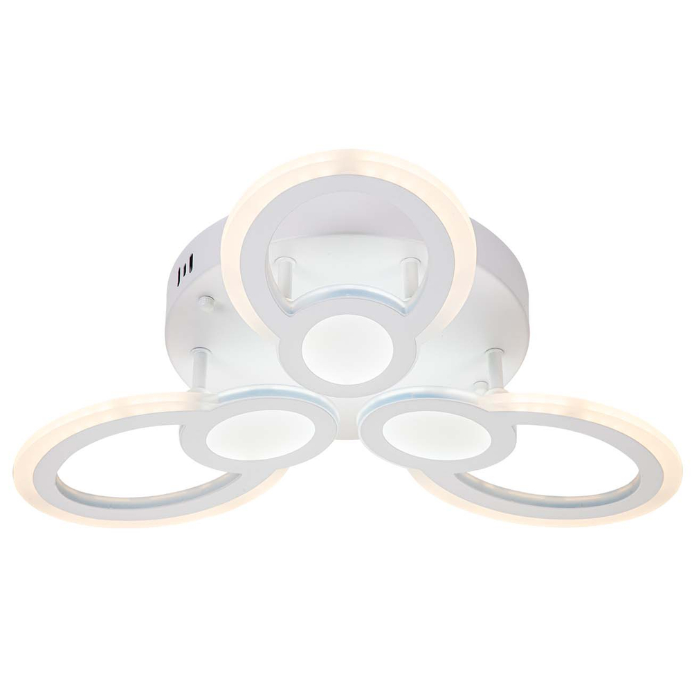 Светодиодный светильник 51Вт, 4245Лм, 3300К-6500К,Ra>80, ИК-пульт, плавная регулировка мощности, изменение цветовой температуры, ночник, металл/акрил, белый