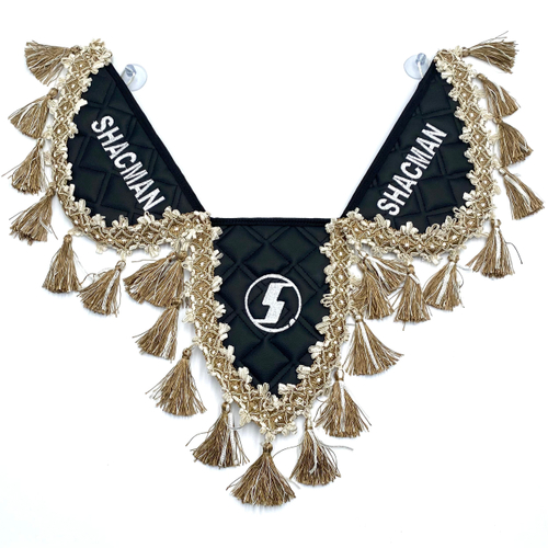 Вымпел тройной Shacman (экокожа, черный с бежевыми кисточками)