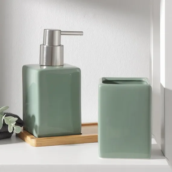 Набор аксессуаров для ванной комнаты SAVANNA Square, 3 предмета (дозатор для мыла, стакан, подставка), цвет зелёный