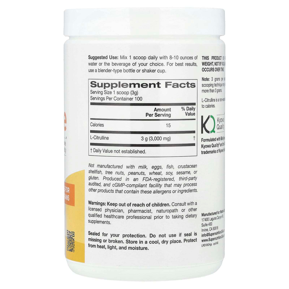 Super Nutrition, L-цитруллин, без добавок, 300 г (10,58 унции)