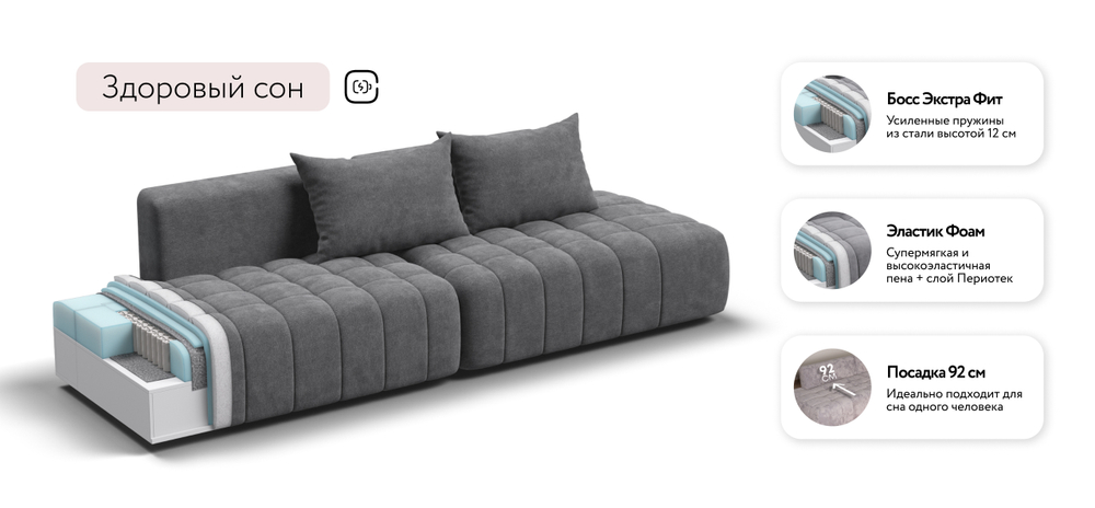 Диван прямой Босс Твин Шенилл Клауд графит