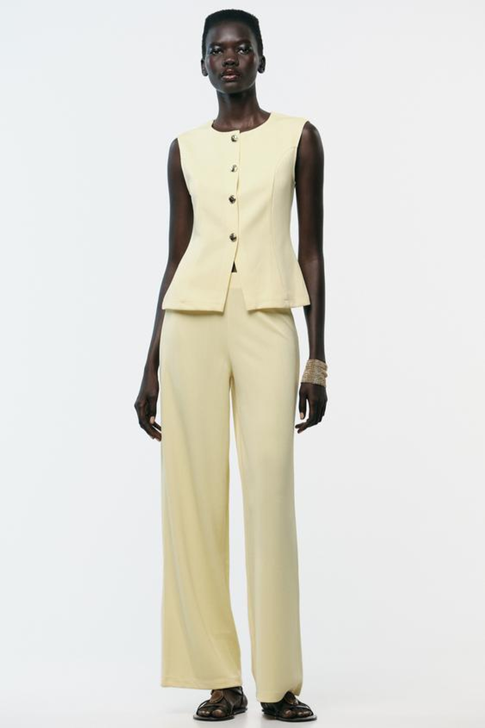 ZARA ШИРОКИЕ БРЮКИ ИЗ ТВИЛА, ЖЕЛТЫЙ