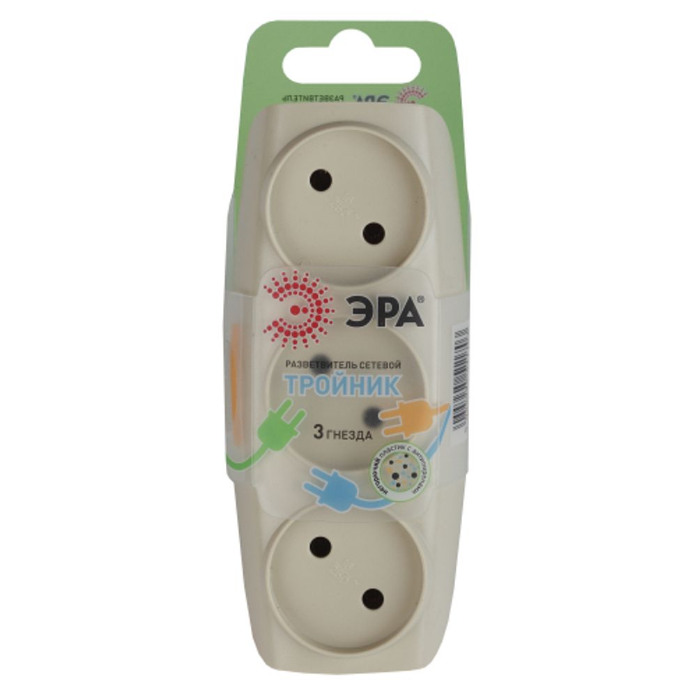Разветвитель электрический ЭРА SP-3-I на 3 розетки без заземления 16А слоновая кость | Тройники