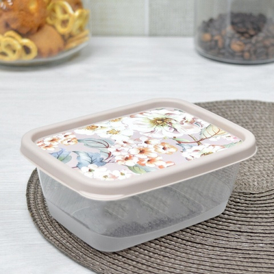 Контейнер для продуктов 0,5л прямоугольный с декором (бежевый)