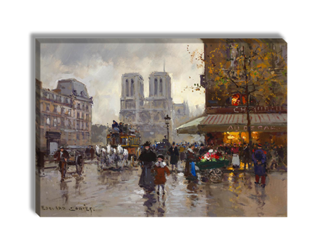Картина для интерьера "Площадь Сен-Мишель с видом на Нотр-Дам", художник Кортес, Эдуард, печать на холсте