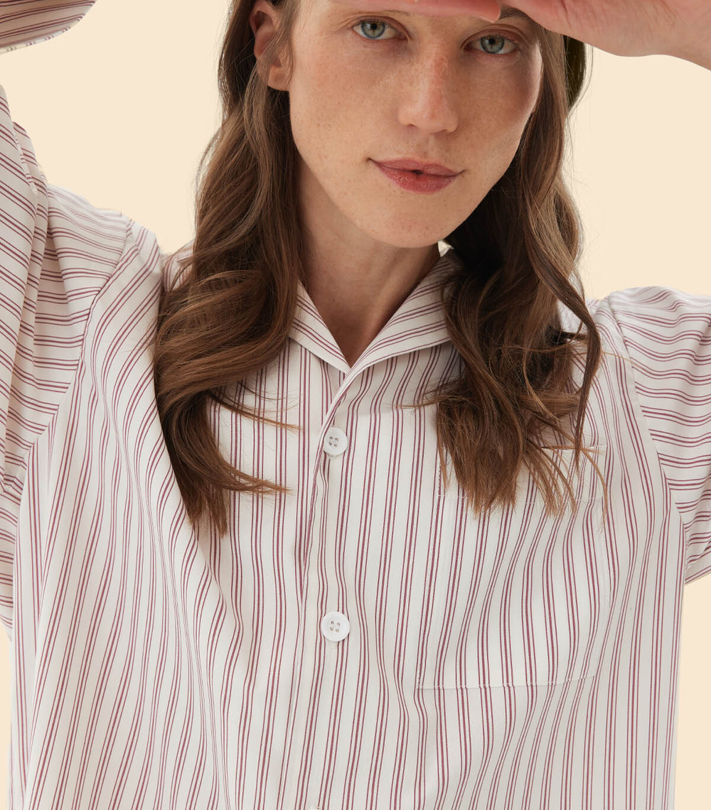Пижама CHERRY & MILK STRIPES - Бордово-белый - Medium