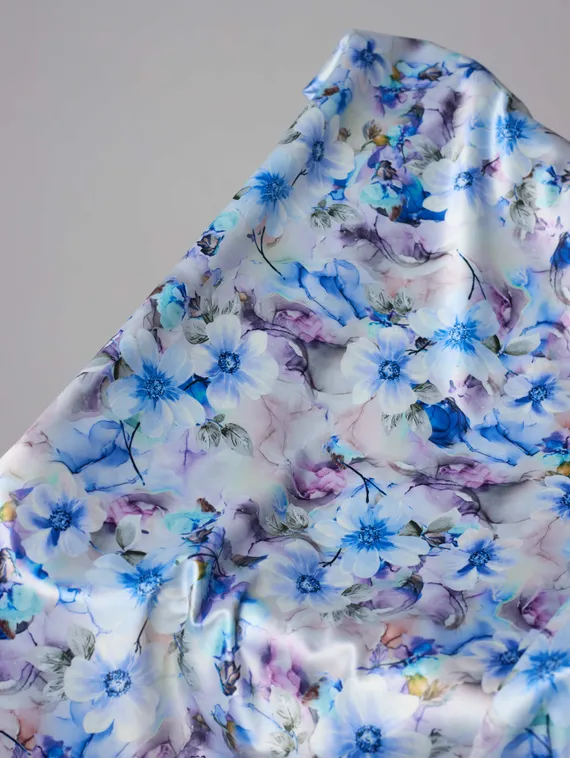 Атлас-стрейч бельевой оптом арт. 1007, Китай, принт цветы