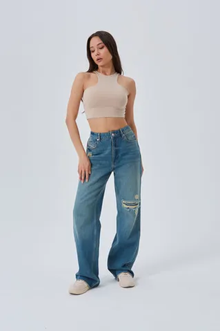 Кроп майка из хлопка цвета беж