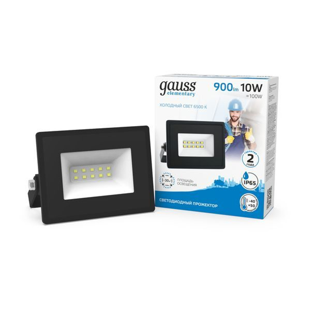 Прожектор светодиодный Gauss LED 10W 700lm IP65 6500К черный 1/60