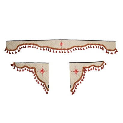 Ламбрекен с косынками универсальные стеганые Роза Ветров (экокожа, бежевый, красные кисточки)