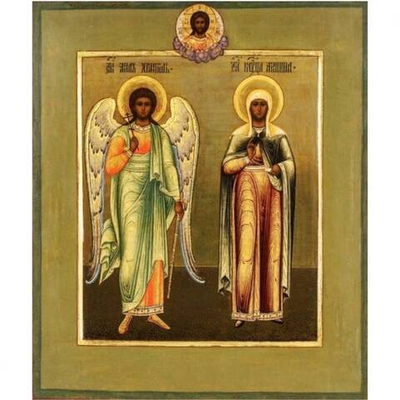 Святая Акилина и Ангел Хранитель деревянная икона на левкасе