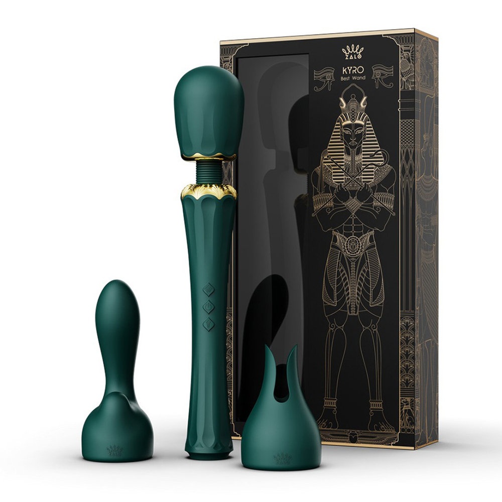 Зеленый аккумуляторный вибратор-вонд 29,1см с насадками Zalo Kyro Wand Massager Turquoise Green