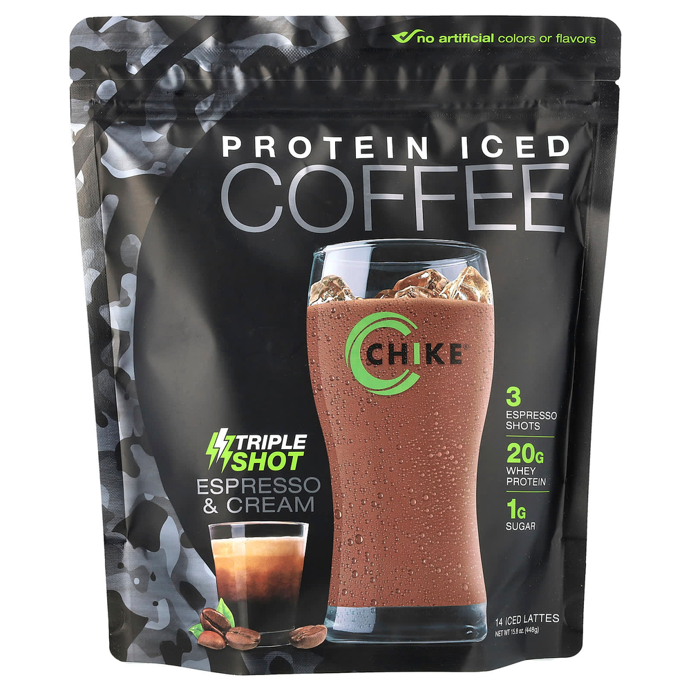 Chike Nutrition, протеиновый холодный кофе, тройная порция, эспрессо со сливками, 448 г (15,8 унции)