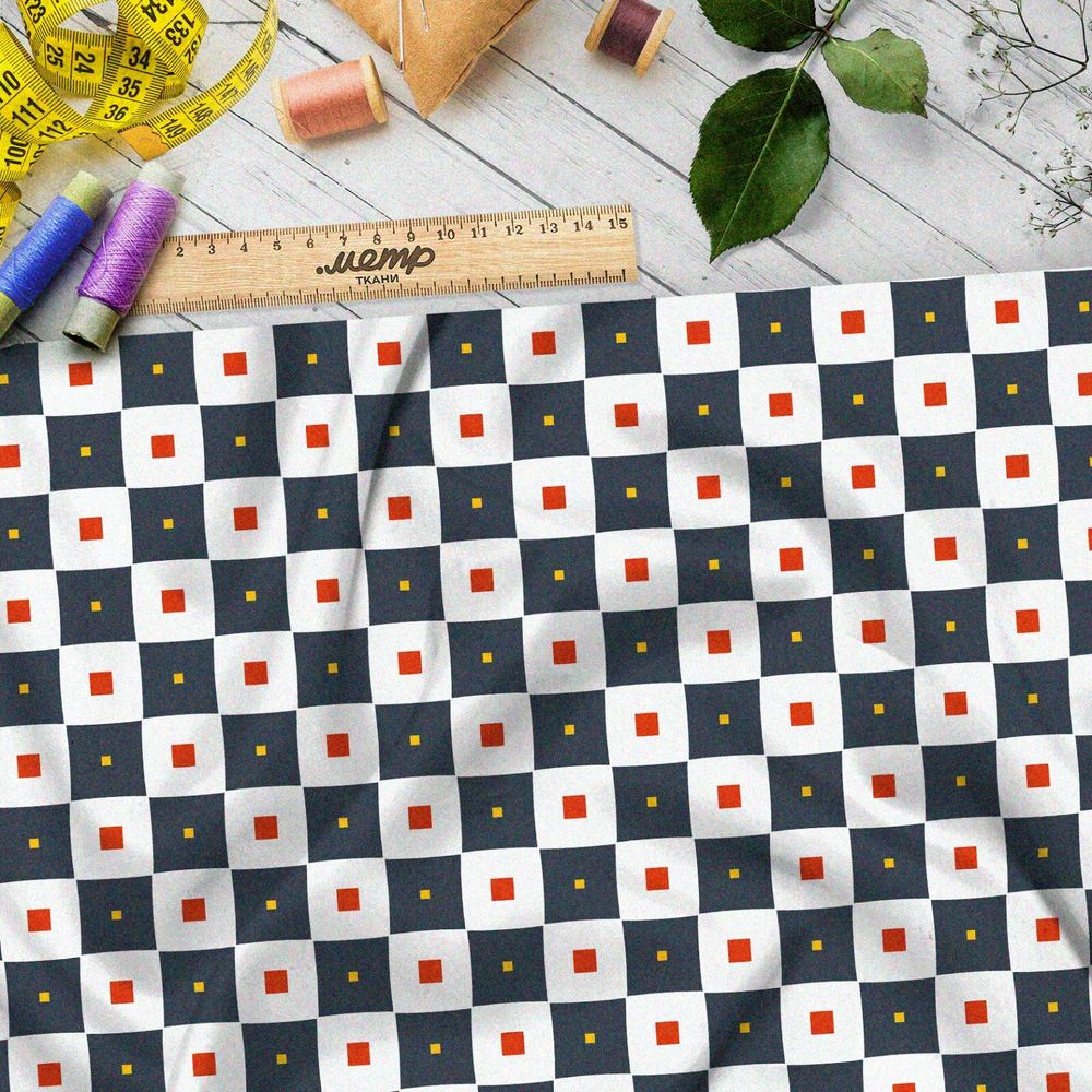 Ткань муслин шахматная доска с разноцветными квадратами