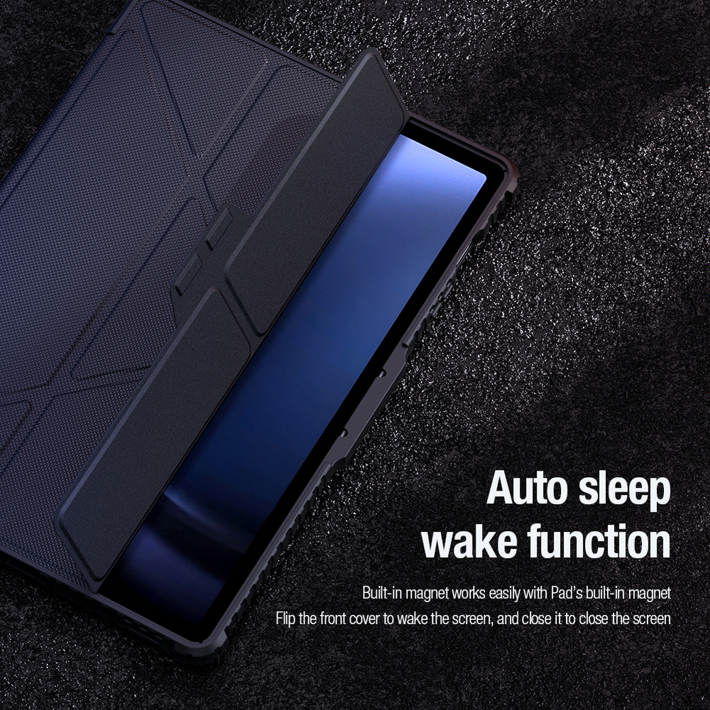 Чехол книжка от Nillkin для планшета Samsung Galaxy Tab S9 FE+ Плюс, серия Bumper Pro Case-Multi Angle Folding Style, с защитной шторкой для камеры