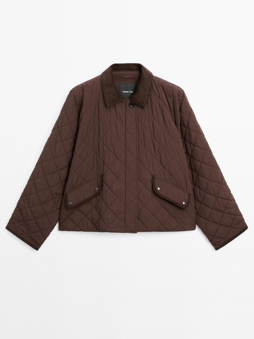 Massimo Dutti Короткая легкая куртка с вельветовой деталью, бордо