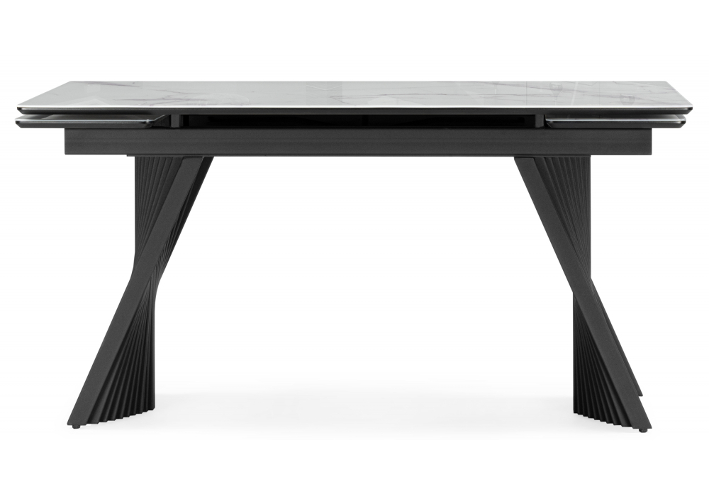 Стол стеклянный Woodville Вейв 140(200)х80 кристл белый мрамор, черный