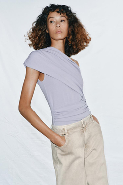 ZARA БОДИ АСИММЕТРИЧНОГО КРОЯ СО СБОРКАМИ, ЖЕМЧУЖНО-СЕРЫЙ