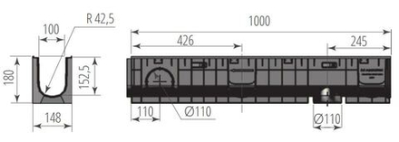 Лоток водоотводный пластиковый NORMA PLASTIK DN100 H180