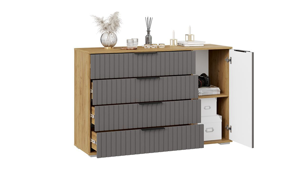 Комод для одежды с ящиками Дуб Крафт золотой/Графит матовый 4 ящика 92х41х84 см