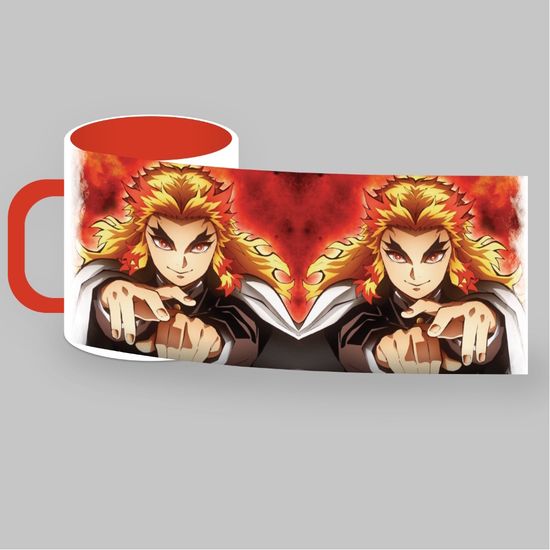 Кружка керамическая объем 330мл, Истребитель демонов "Ренгоку", (красная)