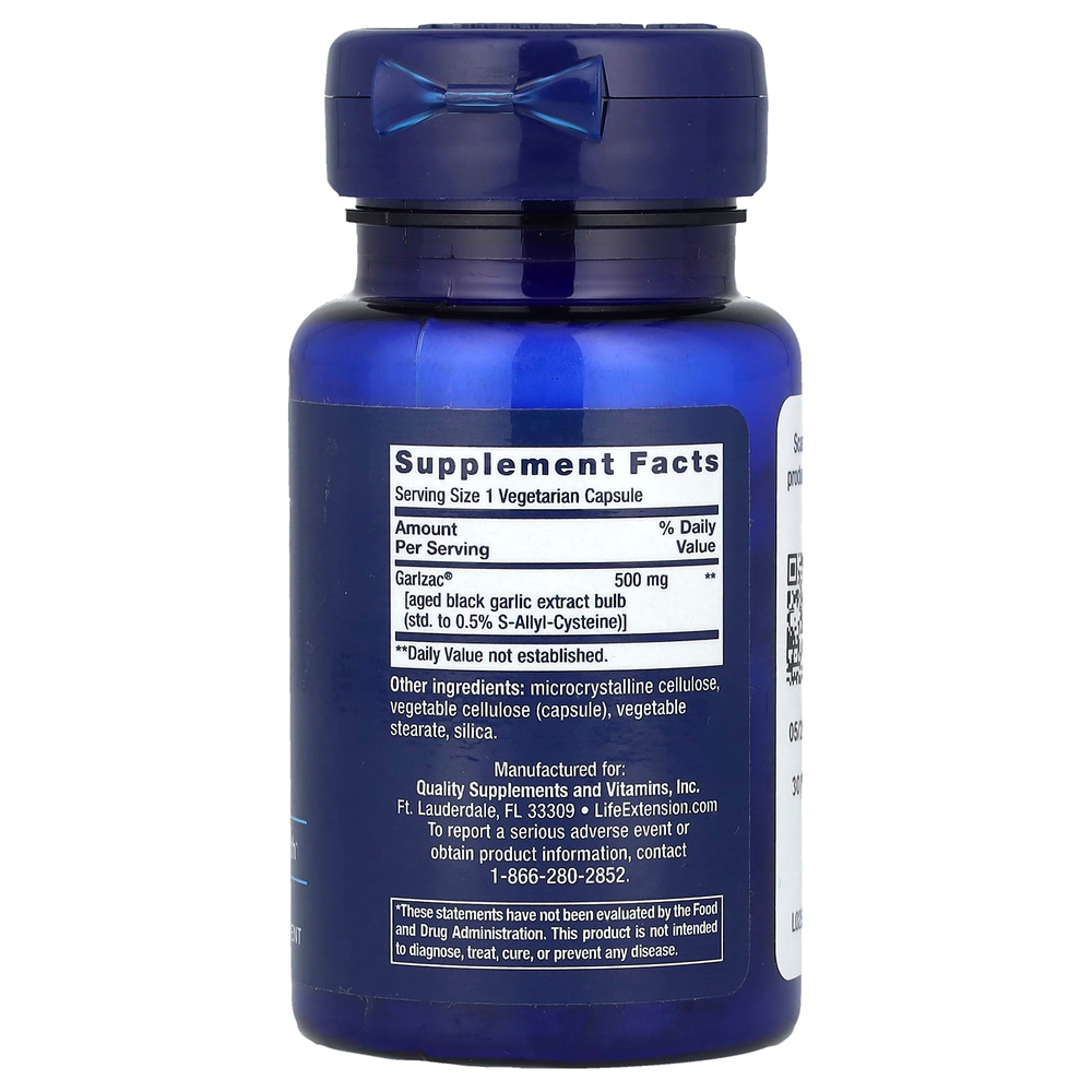 Life Extension, выдержанный черный чеснок, 30 вегетарианских капсул (500 мг в 1 капсуле)