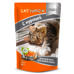 Cat Lunch консервы для кошек с курицей в желе 85 г пакетик
