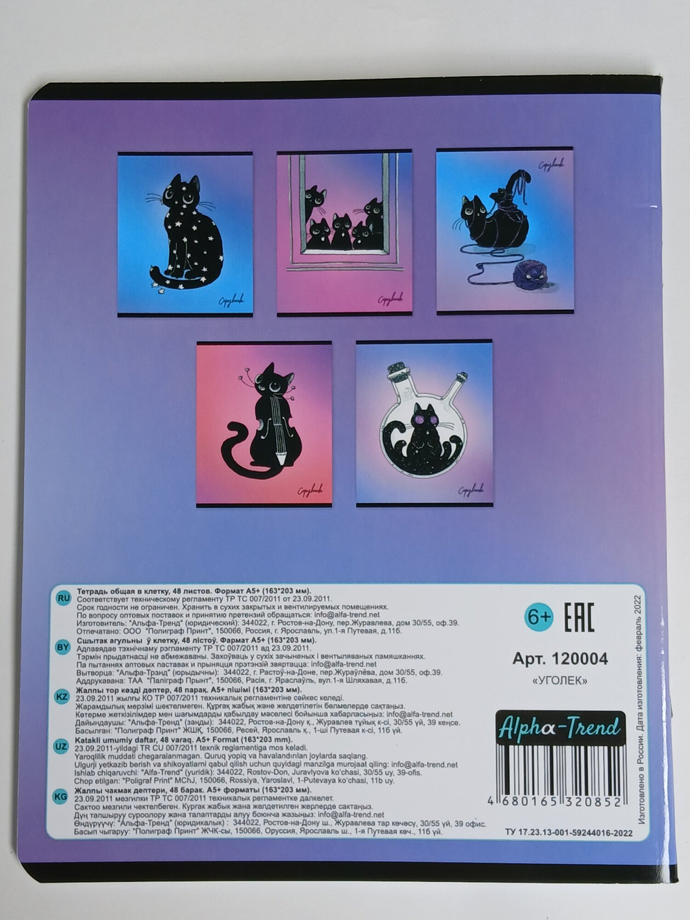 Тетради 48 листа А5+.  "Уголек", общая, клетка. Формат А5+ (163*203 мм). Арт.120004. С полями. Комплект 5 шт.