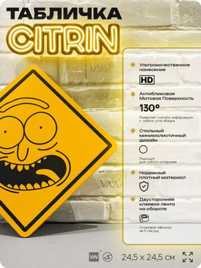 Табличка декоративная "Рик" на дверь и стену, прикольная штука в подарок фанату, декоративный знак, 24,5х24,5 см, пластиковая, Айдентика Технолоджи