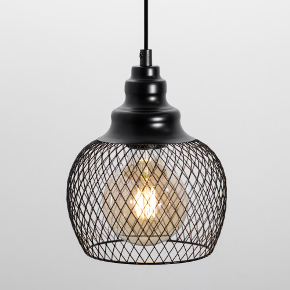 Светильник подвесной (подвес) ЭРА PL8 BK металл, E27, max 60W, высота плафона 220мм, подвеса 760мм, черный | Подвесы в стиле LOFT