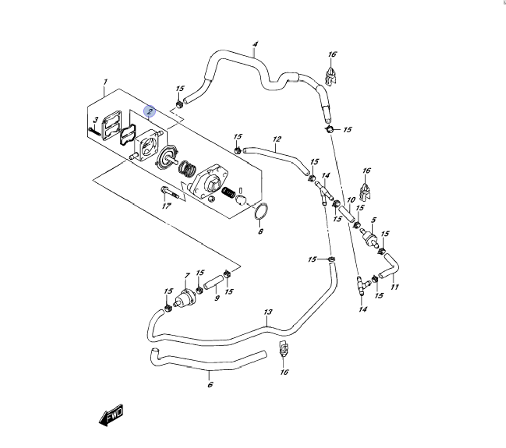 Ремкомплект (мембраны) топливного насоса для лодочных моторов Suzuki DF4-DF6 (15170-91J01-000)