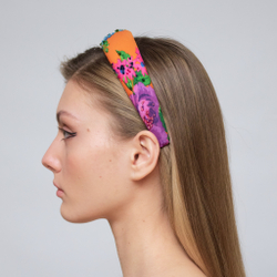 Ободок из оранжевого жаккарда расшитый камнями в тон