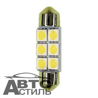 Светодиод 12V T11x36   6SMD 5050 WHITE  (салон) кристал крупный 12т11б6смд