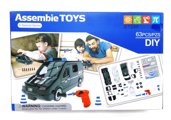 Конструктор Полицеская машина с шуруповертом 63 детали