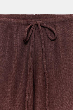 ZARA БРЮКИ ПРЯМОГО КРОЯ В СТИЛЕ РУСТИК, БУРГУНДИ