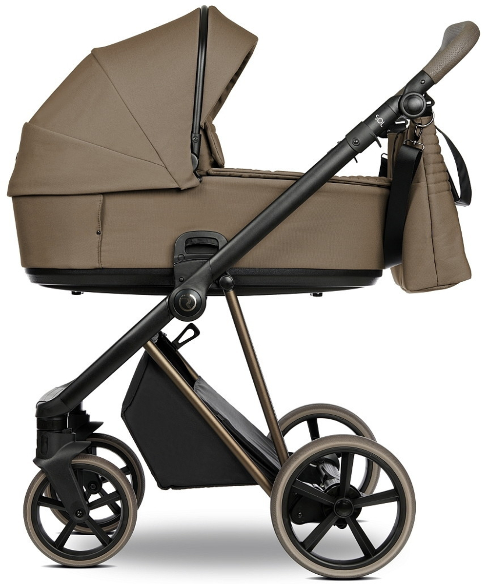Детская коляска Roan Sol Vintage Luxury 2.0 3 в 1 с автокреслом Tutis Elo Lux EduSky Black VIN 03/MM Mocha Mousse/Cappuccino/руч.Cappuccino