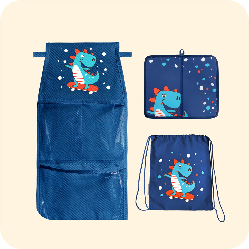 Набор для детского сада: кармашек, коврик, мешок. Динозавр