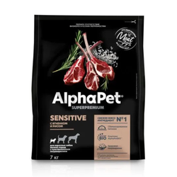 Сухой корм ALPHAPET Superpremium для взрослых собак мелких пород с чувствительным пищеварением, с ягненком и рисом - 7 кг