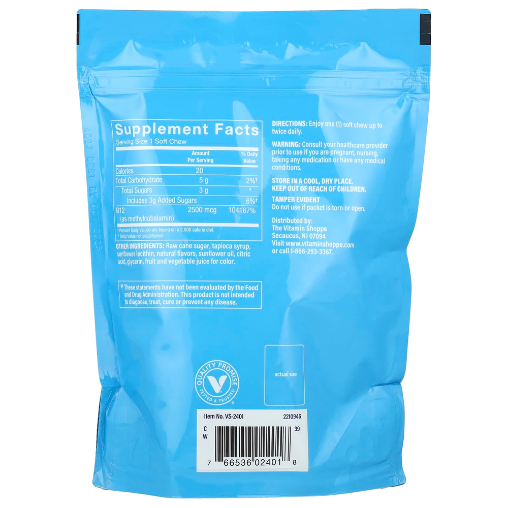 The Vitamin Shoppe, Витамин B12, метилкобаламин, ягодное ассорти, 2500 мкг, 60 жевательных таблеток