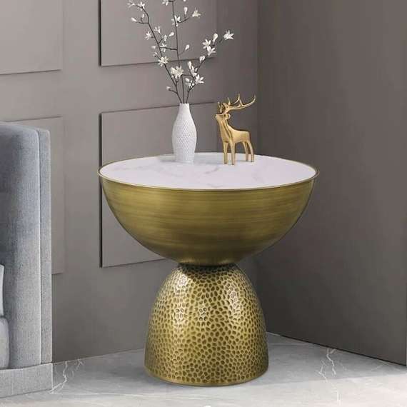 Журнальный столик Drum, Ø51х50 см, белая керамика, латунь