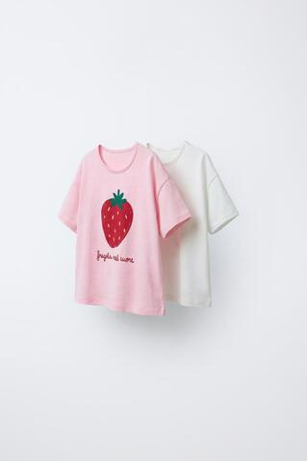 ZARA НАБОР ИЗ ДВУХ ФУТБОЛОК С ФРУКТАМИ, РОЗОВЫЙ