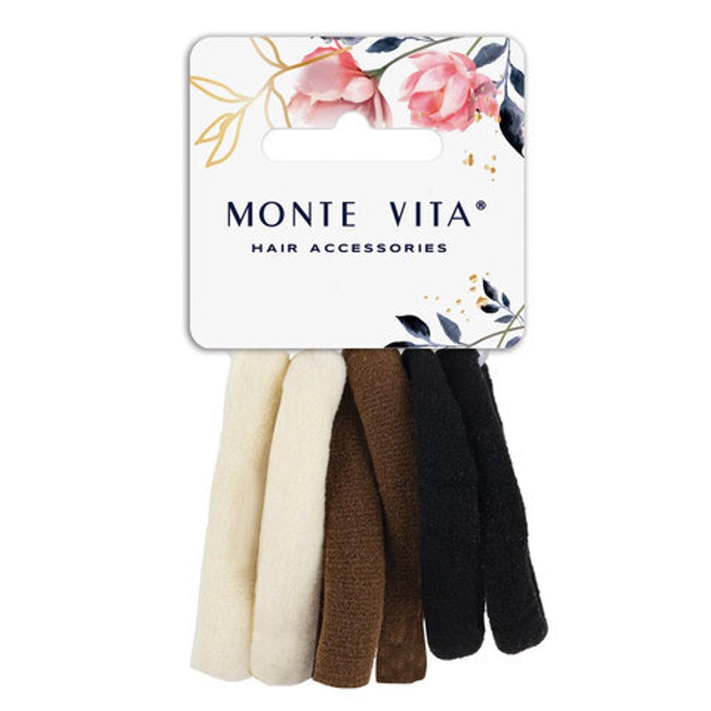 Резинки для волос НАБОР 6 шт., мягкие, большие, чёрный, коричневый, бежевый, MONTE VITA, 457045