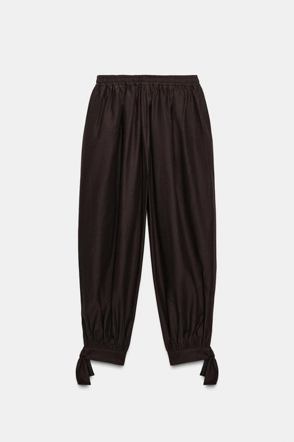 ZARA ШИРОКИЕ БРЮКИ С БАНТАМИ, КОРИЧНЕВЫЙ