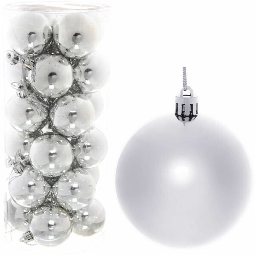 Новогодние шары 7 см (набор 24 шт) «Глянец», серебро