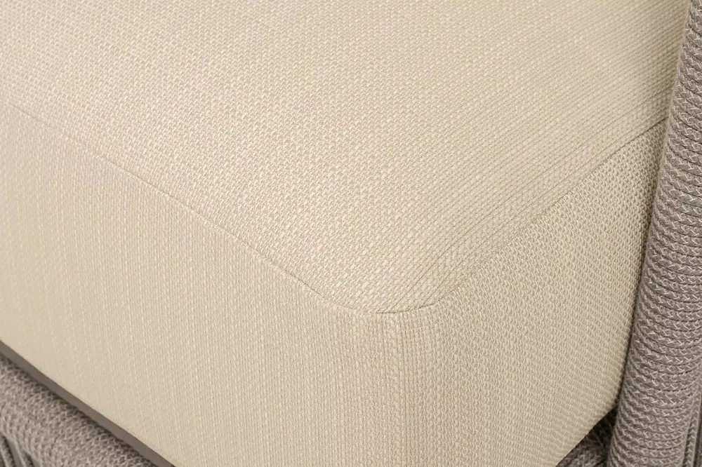 "Альбано" диван 3-местный плетеный из роупа, каркас алюминий светло-серый (RAL7035) муар, роуп серый меланж круглый, ткань Mossle светло-бежевая