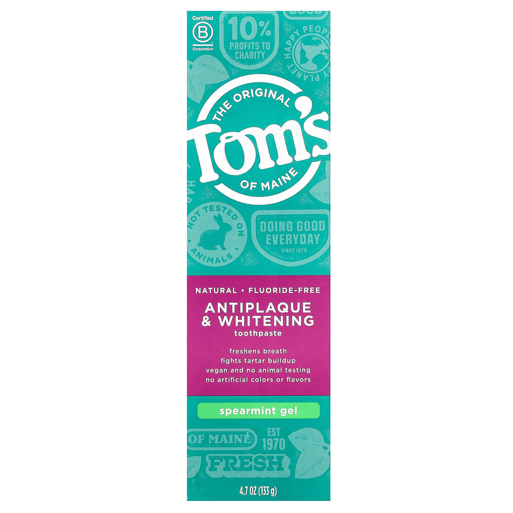 Tom's of Maine, натуральная зубная отбеливающая паста против налета, без фторидов, мята, 133 г (4,7 унции)