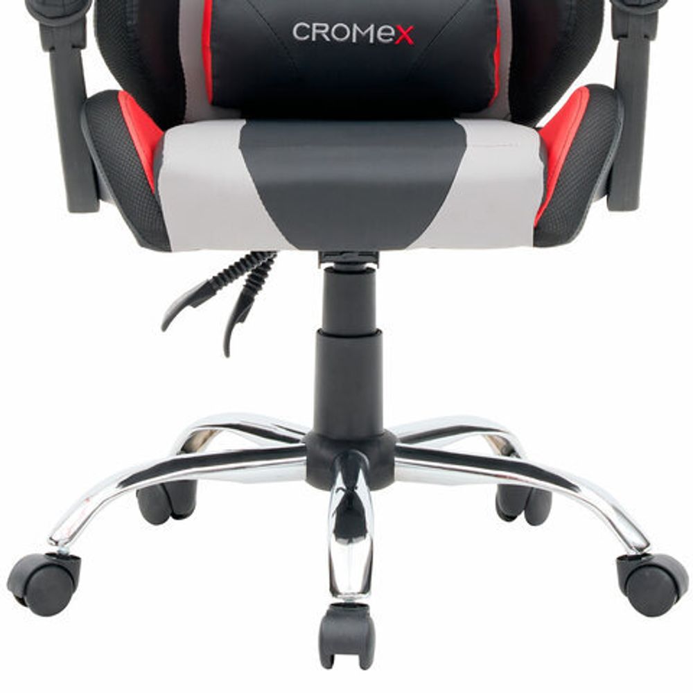 Кресло компьютерное CROMEX (КРОМЕКС) "Quantum GM-155 RGB", подсветка, две подушки, экокожа, черное/красное/серое, 532955